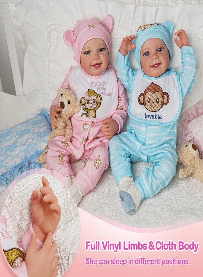 BABESIDE دمى أطفال حديثي الولادة من بيبي سايد، توأم، 20 بوصة، دمى واقعية لطفل حديث الولادة، ولد وبنت، جسم من الفينيل الناعم والقماش، مع مجموعة أدوات تغذية، علبة هدايا للأطفال من عمر 3 سنوات فما فوق - Image 3